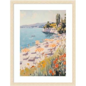 image:imageKate and Laurel Framed Wall Art Print Sunny Beach Day by Melloi Art Prints 20 x 26 Woodgrain Stripe Blonde Frame Coastal Beach Art for Wall Decor26L x 20W