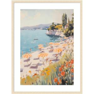 image:imageKate and Laurel Framed Wall Art Print Sunny Beach Day by Melloi Art Prints 20 x 26 Woodgrain Stripe Blonde Frame Coastal Beach Art for Wall Decor42L x 32W