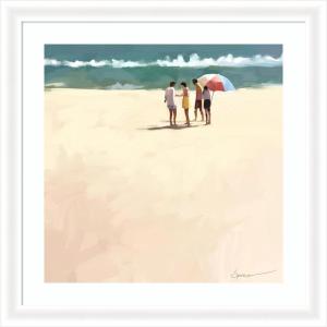 image:imageKate and Laurel Framed Wall Art Print afternoon meet up by Mary Sparrow 27 x 27 Oliver White Narrow Frame Coastal Beach Art for Wall Decor27L x 27W