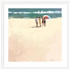 image:imageKate and Laurel Framed Wall Art Print afternoon meet up by Mary Sparrow 27 x 27 Oliver White Narrow Frame Coastal Beach Art for Wall Decor35L x 35W