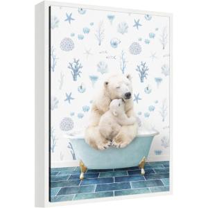 image:imageKate and Laurel Mother and Baby Polar Bear in Under the Sea Bathtub Framed Canvas Wall Art by Amy Peterson 18 x 24 Sylvie White Whimsical Animals Bathroom Beach Art for Wall Decor Living Room