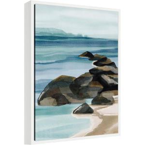 image:imageKate and Laurel Ocean Breeze ll Framed Canvas Wall Art by Nikita Jariwala 18 x 24 Sylvie White Coastal Landscapes Beach Art for Wall Decor Living Room Bedroom