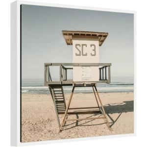 image:imageKate and Laurel SC3 Lifeguard Tower Framed Canvas Wall Art by Alicia Bock 22 x 22 Sylvie White Coastal Beach Landscapes Art for Wall Decor Living Room Bedroom