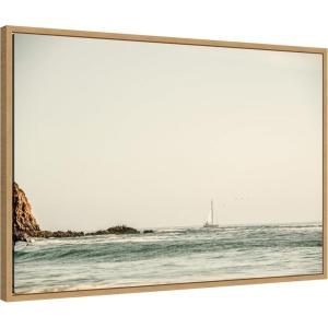 image:imageKate and Laurel Sailing the Pacific Framed Canvas Wall Art by Alicia Bock 33 x 23 Sylvie Natural Coastal Beach Landscapes Art for Wall Decor Living Room Bedroom