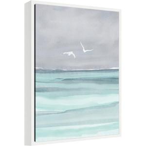 image:imageKate and Laurel Sea and Seagulls Framed Canvas Wall Art by Nikita Jariwala 18 x 24 Sylvie White Coastal Beach Animals Landscapes Art for Wall Decor Living Room Bedroom