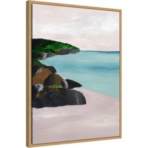 image:imageKate and Laurel Seascape Framed Canvas Wall Art by Nikita Jariwala 23 x 30 Sylvie Natural Coastal Beach Landscapes Nature Art for Wall Decor Living Room Bedroom