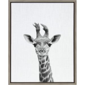 image:imageKate and Laurel Sylvie Black and White Baby Giraffe Framed Canvas Wall Art by Simon Te Tai 18x24 Gray Cute Animal Home Decor for Living Room Bedroom Bathroom Or Nursery