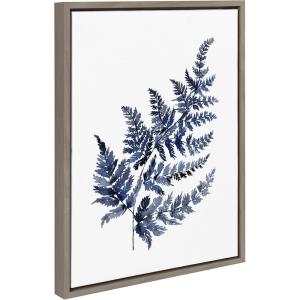 image:imageKate and Laurel Sylvie Botanical Fern Indigo Framed Canvas Wall Art by Sara Berrenson 18 x 24 Gray Decorative Flower Art for Wall