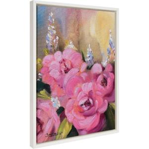 image:imageKate and Laurel Sylvie Hot Pink Framed Canvas Wall Art by Mary Sparrow 18x24 Gold Modern Light Botanical Flower Art for Home Wall DecorWhite