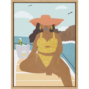image:imageKate and Laurel Sylvie Lady on a Boat Framed Canvas Wall Art by Queenbe Monyei 18x24 Natural Feminine Beach Decor