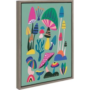 image:imageKate and Laurel Sylvie Mid Century Modern Magic Mushrooms Framed Canvas Wall Art by Rachel Lee of My Dream Wall 18x24 Gray Colorful Plant Illustration Art for Wall