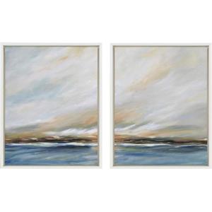 image:imageKate and Laurel Sylvie Sunday Morning Framed Canvas Wall Art by Mary Sparrow 2 Piece 18x24 White Relaxing Coastal Art Piece for Wall