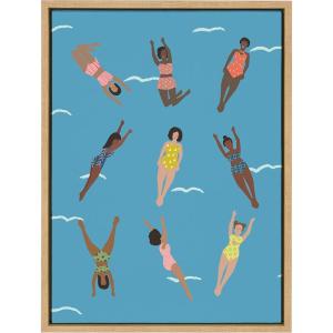 image:imageKate and Laurel Sylvie Swimmers Framed Canvas Wall Art by Queenbe Monyei 18x24 Natural Whimsical Colorful Beach Art