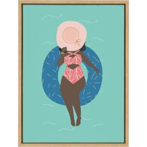 image:imageKate and Laurel Sylvie by The Pool Framed Canvas Wall Art by Queenbe Monyei 18x24 Natural Feminine Wall Decor