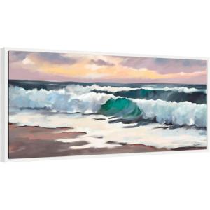 image:imageKate and Laurel roll tide Framed Canvas Wall Art by Mary Sparrow 40 x 18 Sylvie White Coastal Beach Nature Art for Wall Decor Living Room Bedroom