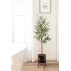 image:imageKate and Laurel Oliveira Faux Olive Tree with Gavri Metal Planter Pot 55 FT White and Rustic Brown Potted Artificial Olive Plant Tree with Realistic Foliage and Moss Fake Plant Living Room DecorBlackRustic Brown
