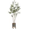 image:imageKate and Laurel Oliveira Faux Olive Tree with Gavri Metal Planter Pot 55 FT White and Rustic Brown Potted Artificial Olive Plant Tree with Realistic Foliage and Moss Fake Plant Living Room DecorPewterRustic Brown