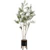 image:imageKate and Laurel Oliveira Faux Olive Tree with Gavri Metal Planter Pot 55 FT White and Rustic Brown Potted Artificial Olive Plant Tree with Realistic Foliage and Moss Fake Plant Living Room DecorBlackRustic Brown