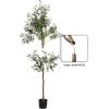 image:imageKate and Laurel Oliveira Faux Olive Tree with Gavri Metal Planter Pot 55 FT White and Rustic Brown Potted Artificial Olive Plant Tree with Realistic Foliage and Moss Fake Plant Living Room DecorWhiteRustic Brown