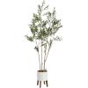 image:imageKate and Laurel Oliveira Faux Olive Tree with Gavri Metal Planter Pot 55 FT White and Rustic Brown Potted Artificial Olive Plant Tree with Realistic Foliage and Moss Fake Plant Living Room DecorWhiteRustic Brown