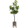 image:imageKate and Laurel Fidmont Faux Fiddle Fig Tree with Gavri Metal Planter Pot 65 FT White and Rustic Brown Potted Artificial Tree Indoor with Realistic Foliage and Added Moss Living Room Fake PlantPewterRustic Brown