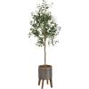 image:imageKate and Laurel Oliveira Faux Olive Tree with Gavri Metal Planter Pot 55 FT White and Rustic Brown Potted Artificial Olive Plant Tree with Realistic Foliage and Moss Fake Plant Living Room DecorPewterRustic Brown