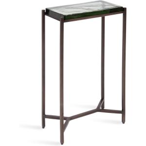 image:imageKate and Laurel Aguilar Modern Glam Slim Side Table 12 x 7 x 22 Green Glass and Bronze Decorative Narrow End Table for Use as Skinny Bedroom Nightstand or Living Room Accent