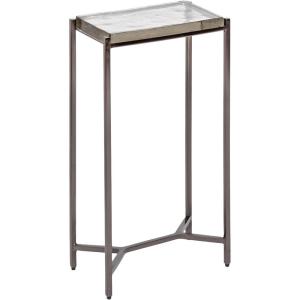 image:imageKate and Laurel Aguilar Modern Glam Slim Side Table 12 x 7 x 22 White Marble and Silver Decorative Narrow End Table for Use as Skinny Bedroom Nightstand or Living Room Mini TableClearPewter