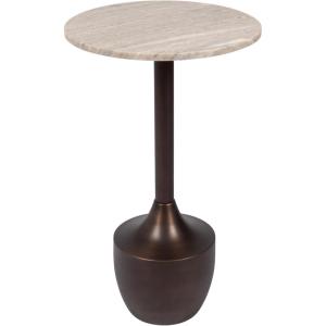 image:imageKate and Laurel Dumont Modern Round Metal and Marble Side Table 14 x 14 x 24 Morchana Marble and Bronze Transitional Circle End Table with Marble Top for Bedroom Nightstand or Living Room Accent