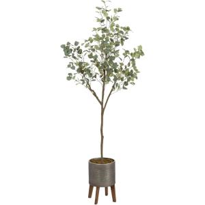 image:imageKate and Laurel Eudora Faux Eucalyptus Tree with Gavri Metal Planter Pot 65 FT White and Rustic Brown Potted Artificial Tree Indoor with Realistic Foliage and Moss Fake Plant for Living RoomPewterRustic Brown