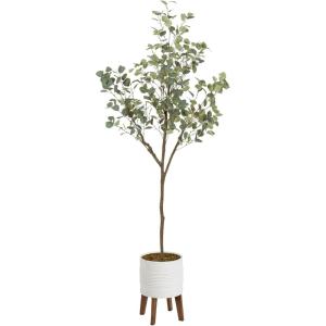 image:imageKate and Laurel Eudora Faux Eucalyptus Tree with Gavri Metal Planter Pot 65 FT White and Rustic Brown Potted Artificial Tree Indoor with Realistic Foliage and Moss Fake Plant for Living RoomWhiteRustic Brown