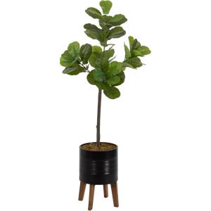image:imageKate and Laurel Fidmont Faux Fiddle Fig Tree with Gavri Metal Planter Pot 65 FT White and Rustic Brown Potted Artificial Tree Indoor with Realistic Foliage and Added Moss Living Room Fake PlantBlackRustic Brown