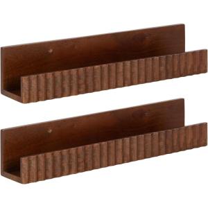 image:imageKate and Laurel Furrow Modern Wood Photo Display Ledges Set of 2 18 Inches Walnut Brown Scalloped Floating Picture Ledge Shelf Set with Lip for Use as Dorm Room Shelving or Nursery Bookshelves
