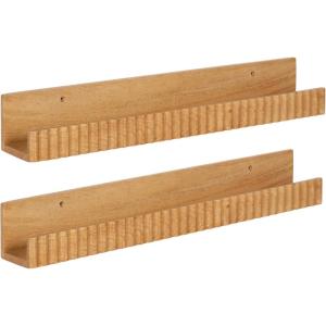 image:imageKate and Laurel Furrow Modern Wood Photo Display Ledges Set of 2 24 Inches Natural Scalloped Floating Picture Ledge Shelf Set with Lip for Use as Dorm Room Shelving or Nursery Bookshelves