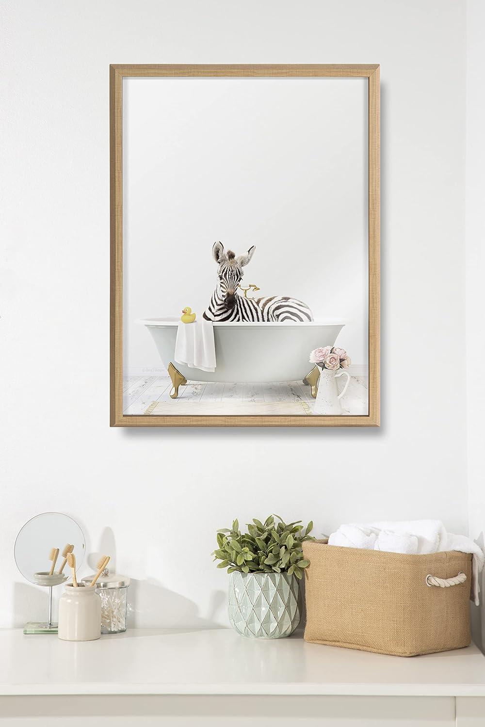image:imageKate and Laurel Blake Zebra Cottage Bathroom Framed Printed Glass Wall Art by Amy Peterson Art Studio 18x24 Natural Decorative Zoo Animal Art for Wall