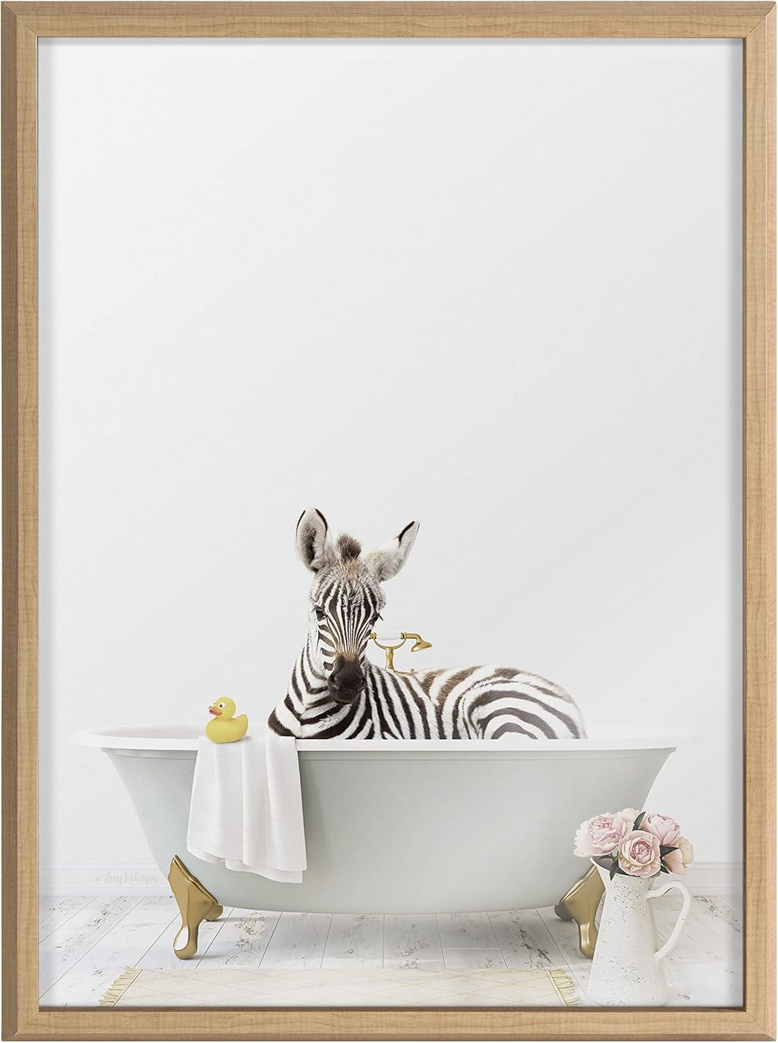image:imageKate and Laurel Blake Zebra Cottage Bathroom Framed Printed Glass Wall Art by Amy Peterson Art Studio 18x24 Natural Decorative Zoo Animal Art for Wall