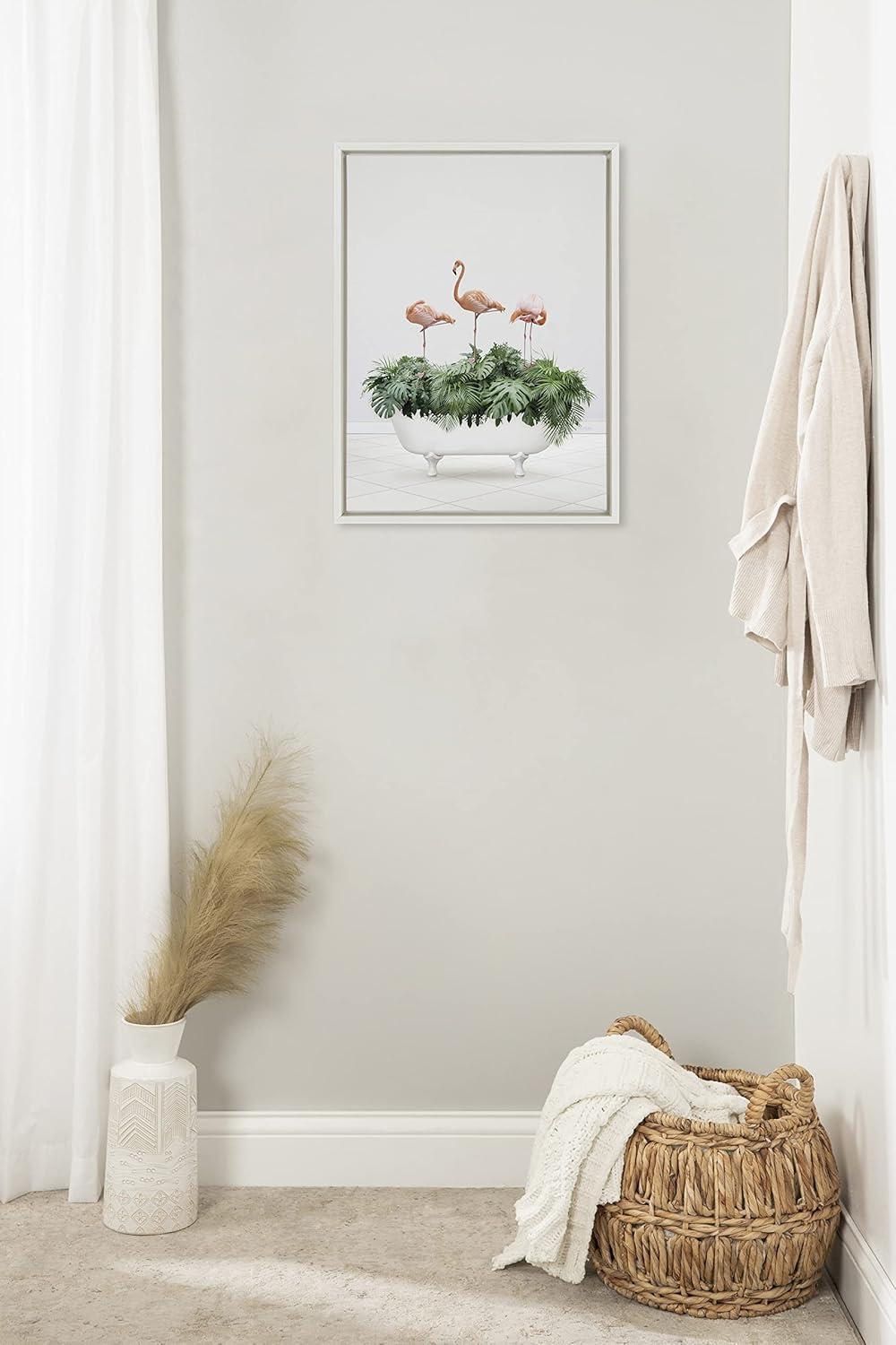 image:imageKate and Laurel Sylvie 3 Flamingos In Vintage Bathtub Framed Canvas Wall Art by Amy Peterson Art Studio 18x24 White Whimsical Animal Art Bathroom Dcor