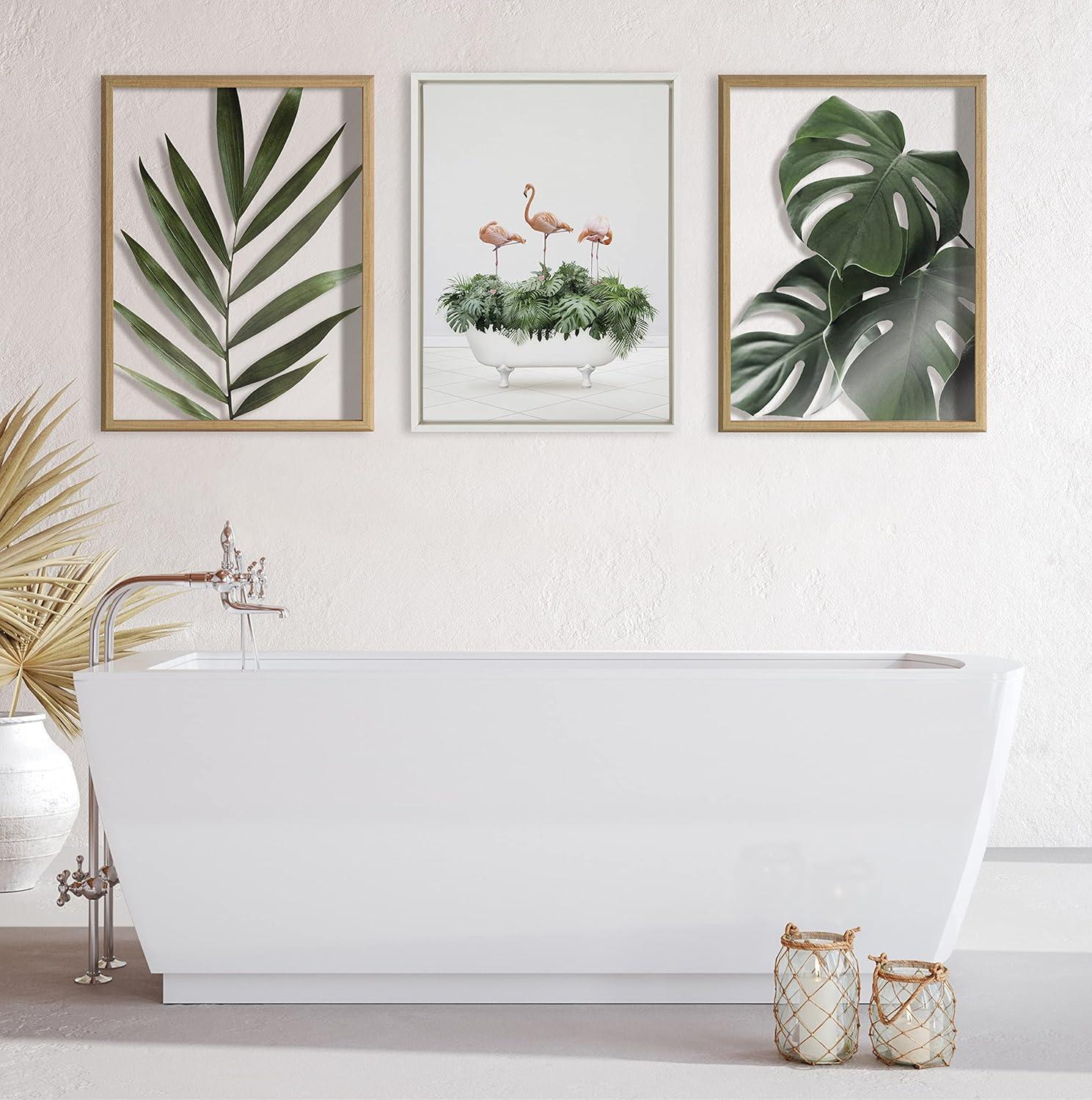 image:imageKate and Laurel Sylvie 3 Flamingos In Vintage Bathtub Framed Canvas Wall Art by Amy Peterson Art Studio 18x24 White Whimsical Animal Art Bathroom Dcor