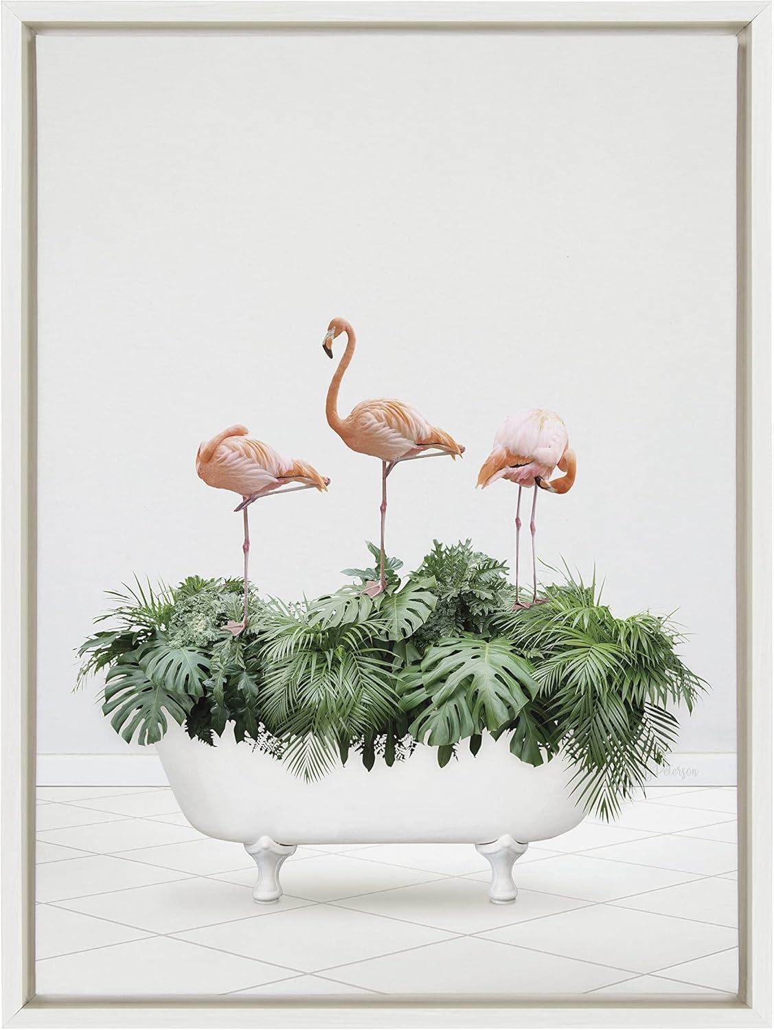 image:imageKate and Laurel Sylvie 3 Flamingos In Vintage Bathtub Framed Canvas Wall Art by Amy Peterson Art Studio 18x24 White Whimsical Animal Art Bathroom Dcor