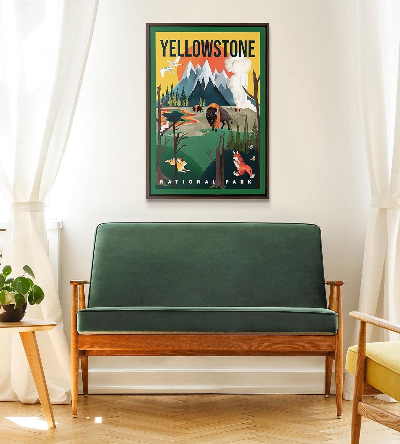 image:imageKate and Laurel Sylvie Yellowstone Park Framed Canvas Wall Art by The Whiskey Ginger 23x33 Brown Decorative Vintage Travel Art for Wall