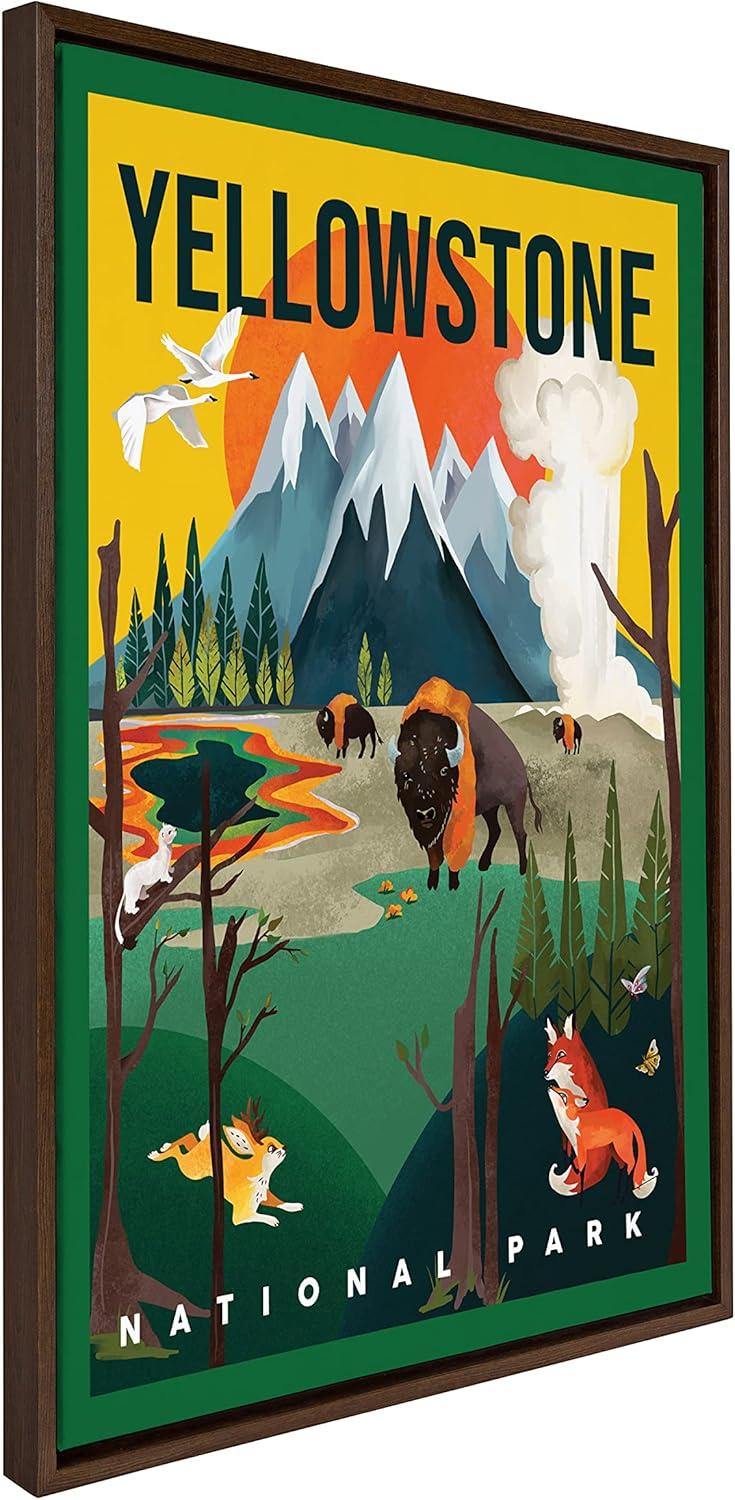image:imageKate and Laurel Sylvie Yellowstone Park Framed Canvas Wall Art by The Whiskey Ginger 23x33 Brown Decorative Vintage Travel Art for Wall