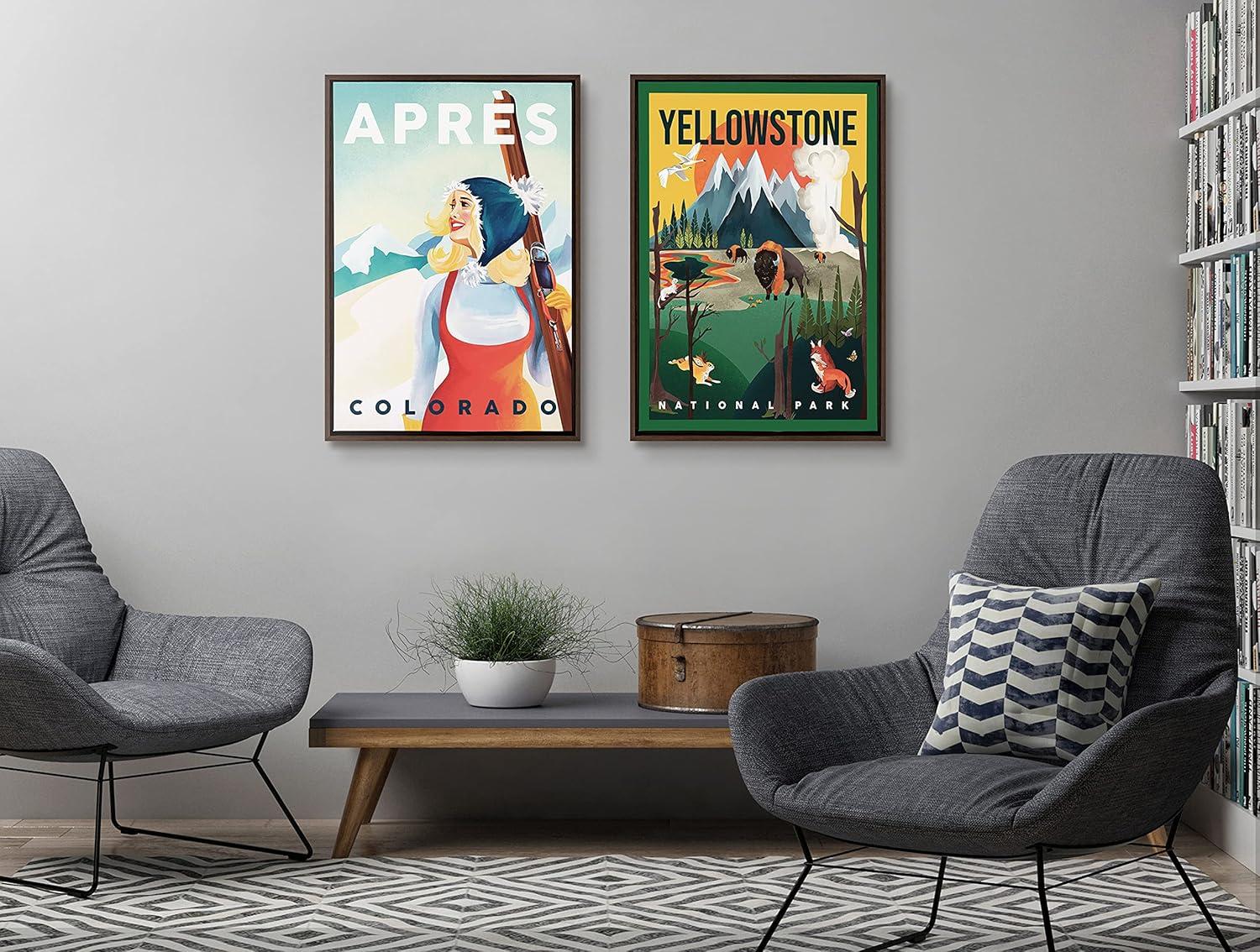 image:imageKate and Laurel Sylvie Yellowstone Park Framed Canvas Wall Art by The Whiskey Ginger 23x33 Brown Decorative Vintage Travel Art for Wall