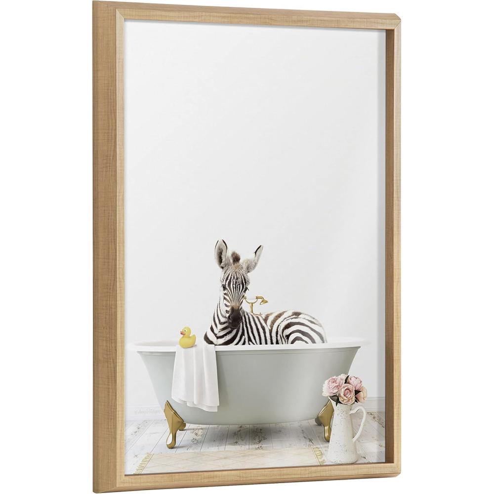 image:imageKate and Laurel Blake Zebra Cottage Bathroom Framed Printed Glass Wall Art by Amy Peterson Art Studio 18x24 Natural Decorative Zoo Animal Art for Wall