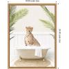 image:imageKate and Laurel Cheetah in Palms Bath Framed Canvas Wall Art by Amy Peterson 18 x 24 Sylvie Natural Whimsical Animals Tropical Bathroom Art for Wall Decor Living Room Bedroom