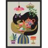 image:imageKate and Laurel Fat Cat Tea Party Framed Canvas Wall Art by Rachel Lee 18 x 24 Sylvie Black MidCentury Animals Cuisine Art for Wall Decor Living Room Bedroom