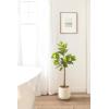 image:imageKate and Laurel Fidmont Faux Fiddle Fig Tree with Jia Curved Planter Pot 4 FT Cream Potted Artificial Tree Indoor with Realistic Foliage and Added Moss Fake Plant for Living Room Decor