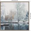 image:imageKate and Laurel Framed Canvas Wall Art Print Snow Covered Punts on the River Cam by Laura Evans 30 x 30 Sylvie Dark Gold Frame Traditional Landscape Art for Wall Decor