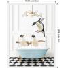 image:imageKate and Laurel Penguins in Blue Bathtub on Checker Floor Framed Canvas Wall Art by Amy Peterson 18 x 24 Sylvie White Whimsical Animals Bathroom Art for Wall Decor Living Room Bedroom