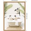 image:imageKate and Laurel Penguins in Palm Bathtub Framed Canvas Wall Art by Amy Peterson 18 x 24 Sylvie Natural Whimsical Animals Bathroom Tropical Art for Wall Decor Living Room Bedroom
