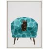 image:imageKate and Laurel Sylvie 9 Teal Chair Framed Canvas Wall Art by Planet Cat 18x24 White Modern Simple Living Room Chair with Animal Art for Wall Decor